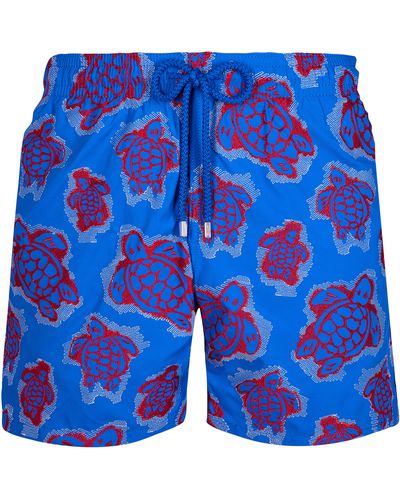 Vilebrequin Swim Trunks Embroidered 2003 Turtle Shell Print - Blue