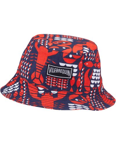 Vilebrequin Linen Bucket Hat Graphic Lobsters - Red