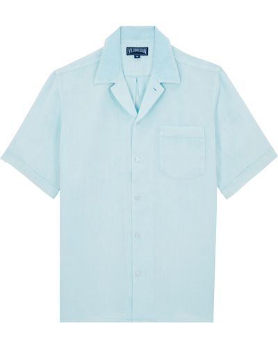 Vilebrequin Bowling Linen Shirt Mineral Dye - Blue