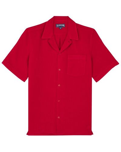 Vilebrequin Camicia bowling uomo in lino tinta unita - camicia - charli - Rosso