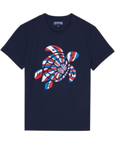 Vilebrequin Organic Cotton T-shirt Placed Embroidered Turtle - Blue
