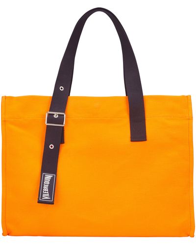 Vilebrequin Große Einfarbige Strandtasche Aus Baumwolle - Orange