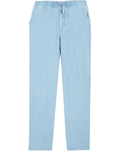 Vilebrequin Linen Pants Solid Mineral Dye - Blue