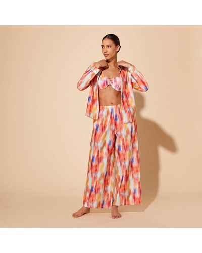 Vilebrequin Cotton And Silk Shirt Ikat Flowers - Orange