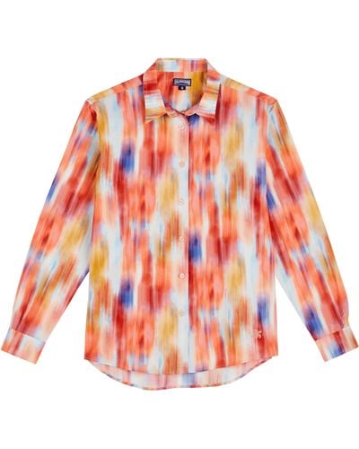 Vilebrequin Cotton And Silk Shirt Ikat Flowers - Rot