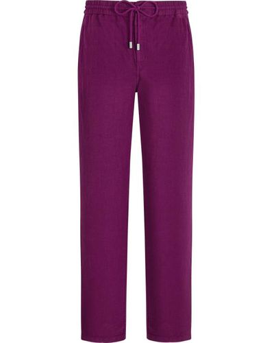 Vilebrequin Pantalon large en lin homme uni - parc - Violet