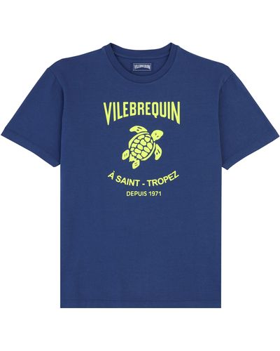 Vilebrequin Cotton T-shirt Printed Turtle Logo - Blue