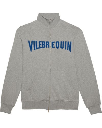 Vilebrequin Front Zip Sweatshirt Embroidered Logo Velvet Starlettes - Gray