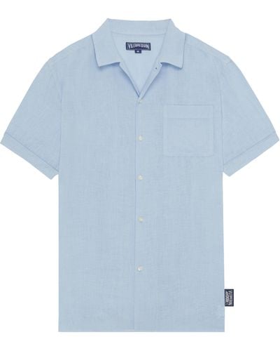 Vilebrequin Linen Bowling Shirt Solid - Blue