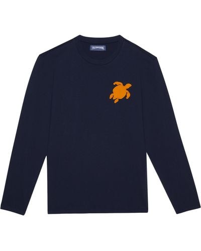 Vilebrequin Long Sleeves Cotton T-shirt Turtle Patch - Blue