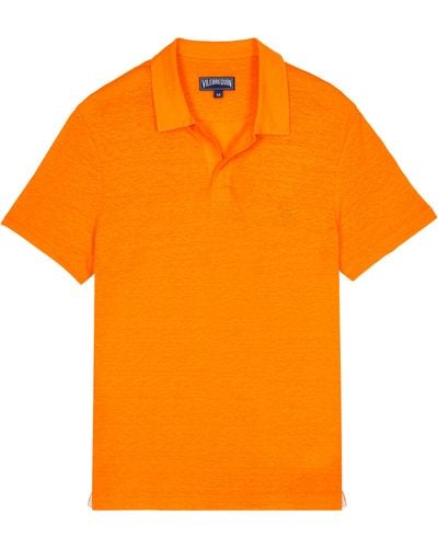 Vilebrequin Einfarbiges Polohemd Aus Leinenjersey Für Herren - Orange