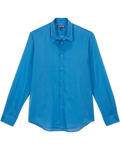 Vilebrequin Leichtes Solid -hemd Aus Baumwollvoile - Blau