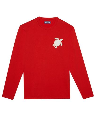 Vilebrequin T-shirt à manches longues en coton homme patch tortues - ales - Rouge