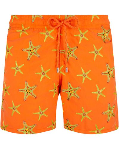 Vilebrequin Swim Trunks Embroidered Starfish Dance - Orange