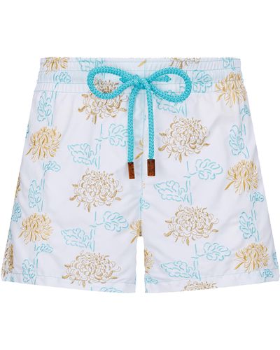 Vilebrequin Swim Shorts Embroidered Iridescent Flowers Of Joy - Blue
