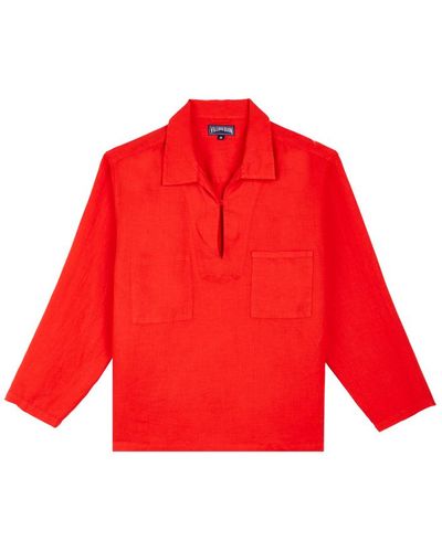 Vilebrequin Caban uomo in lino tinta unita - camicia - comores - Rosso