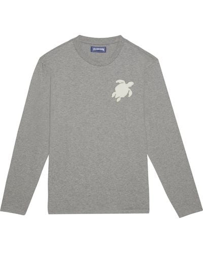 Vilebrequin Long Sleeves Cotton T-shirt Turtle Patch - Gray