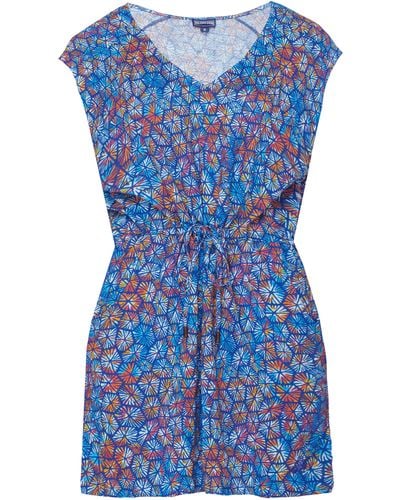 Vilebrequin Carapaces Multicolores Kleid Aus Leinen Mit V-ausschnitt Für Damen - Blau