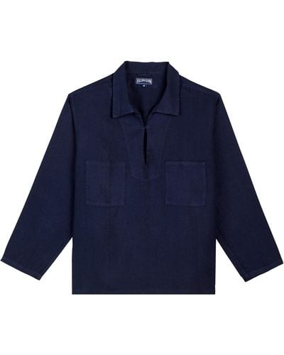 Vilebrequin Linen Vareuse Shirt Solid - Blue