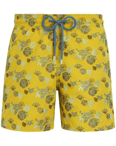 Vilebrequin Men swim shorts embroidered flowers and shells - limited edition - costume da bagno - mistral - Giallo