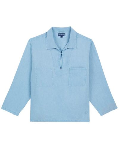 Vilebrequin Caban uomo in lino mineral dye - camicia - comores - Blu