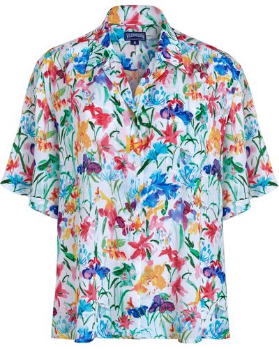 Vilebrequin Viscose Bowling Shirt Happy Flowers - Blue