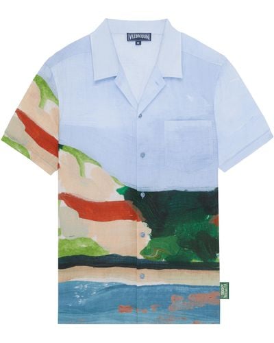 Vilebrequin Linen Bowling Shirt 360 Landscape - Blue
