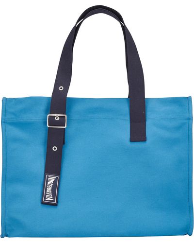 Vilebrequin Große Einfarbige Strandtasche Aus Baumwolle - Blau