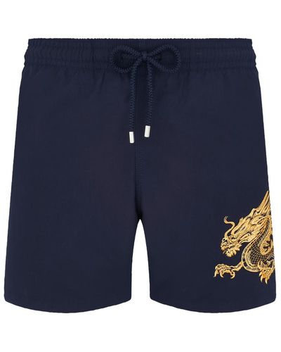 Vilebrequin Pantaloncini mare uomo con ricamo applicato the year of the dragon - costume da bagno - motu - Blu