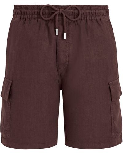 Vilebrequin Linen Bermuda Shorts Cargo Pockets - Purple
