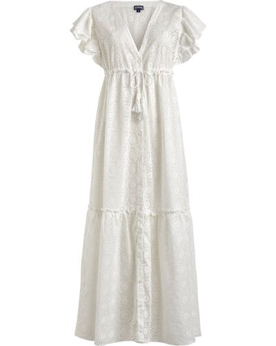Vilebrequin Langes Broderies Anglaises Damenkleid Aus Baumwolle - Weiß