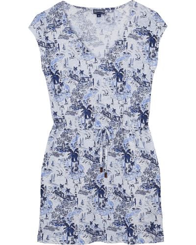 Vilebrequin Kurzes Riviera Kleid Aus Leinen Mit V-ausschnitt Für Damen - Blau