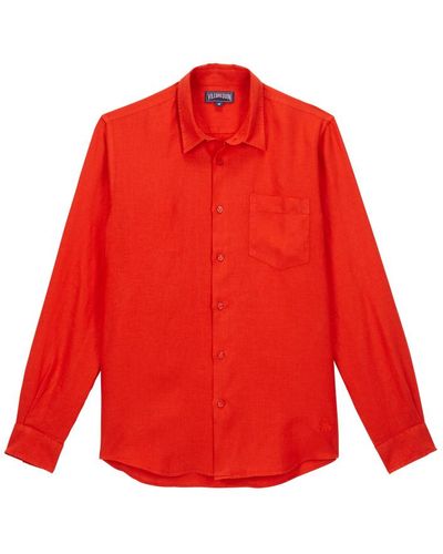 Vilebrequin Camicia uomo in lino tinta unita - camicia - caroubis - Rosso