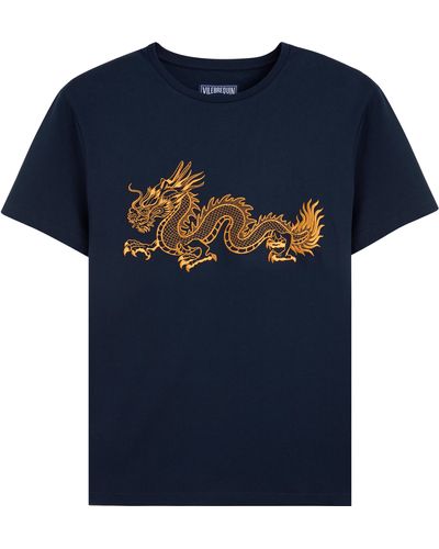 Vilebrequin Cotton T-shirt Embroidered The Year Of The Dragon - Blue