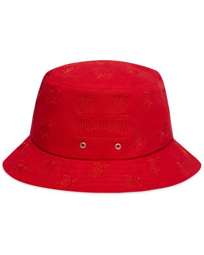 Vilebrequin Embroidered Bucket Hat Turtles All Over - Rot