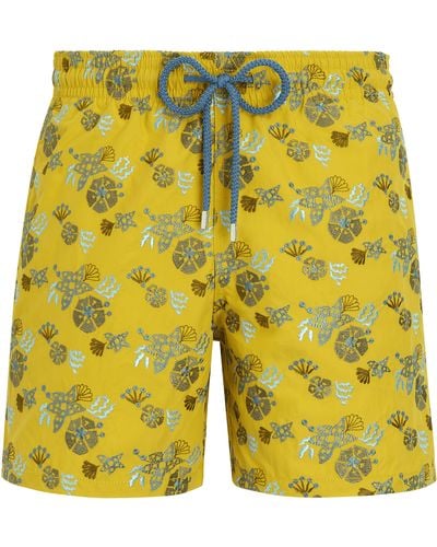 Vilebrequin Swim Shorts Embroidered Flowers And Shells - Gelb
