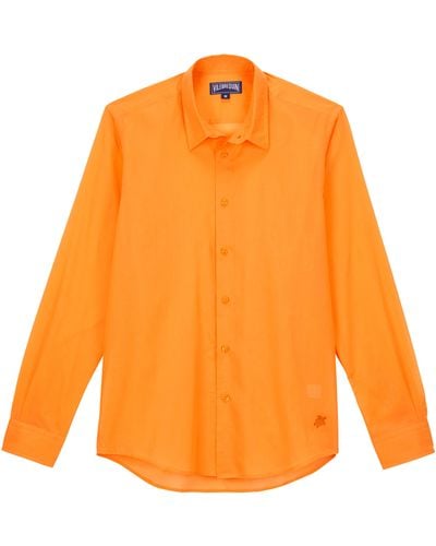 Vilebrequin Cotton Voile Lightweight Shirt Solid - Orange