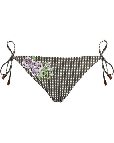 Vilebrequin Pocket Check Embroidered Flowers Mini-bikinihose Für Damen - Weiß