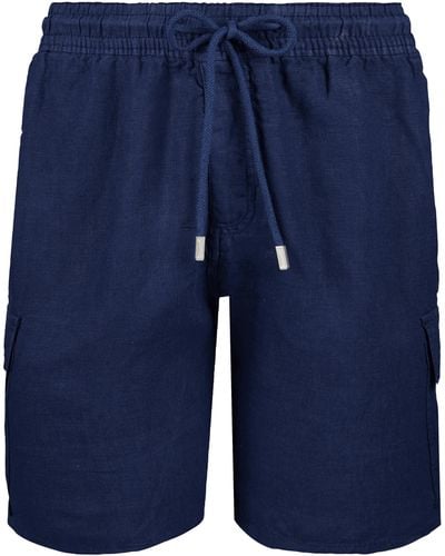 Vilebrequin Linen Bermuda Shorts Solid - Blue