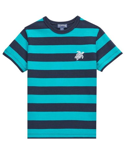 Vilebrequin T-shirt garçon col rond coton navy striped - gusto - Bleu