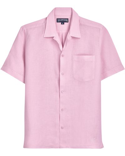 Vilebrequin Bowling Shirt Linen Solid - Pink