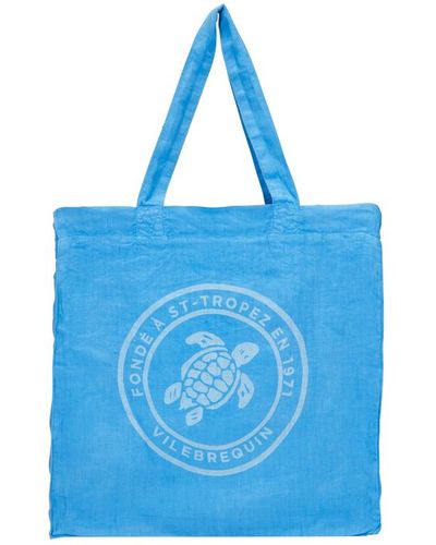 Vilebrequin Borsa tote unisex in lino turtle - borsa da spiaggia - babel - Blu