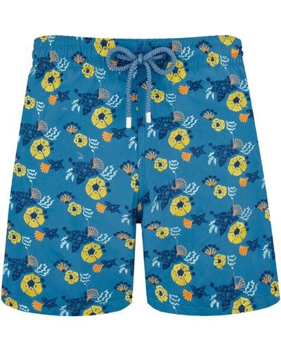 Vilebrequin Swim Shorts Embroidered Flowers And Shells - Blau