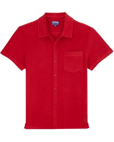 Vilebrequin Camicia bowling unisex in cotone tinta unita - camicia - charli - Rosso