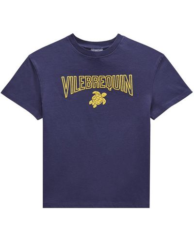 Vilebrequin T-shirt en coton garçon logo flocké - gabin - Bleu