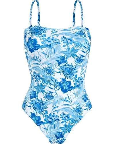 Vilebrequin Maillot de bain une pièce bustier femme tahiti flowers - facette - Bleu