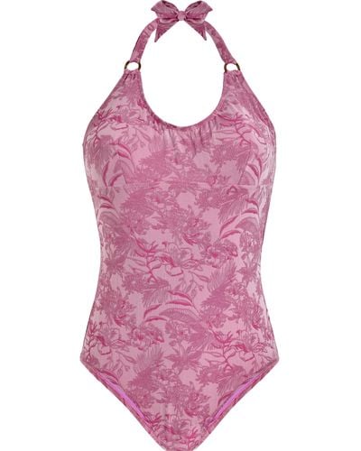 Vilebrequin Halter One-piece Swimsuit Jacquard Floral - Purple