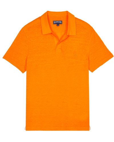 Vilebrequin Polo en jersey de lin homme uni - pyramid - Orange