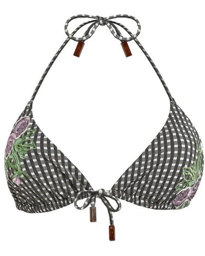Vilebrequin Haut de maillot de bain triangle femme pocket check fleurs brodées - fucci - Noir