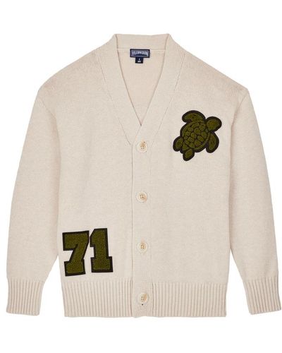 Vilebrequin Cardigan en laine et coton garçon avec patch à bouclette - gangsta - Blanc